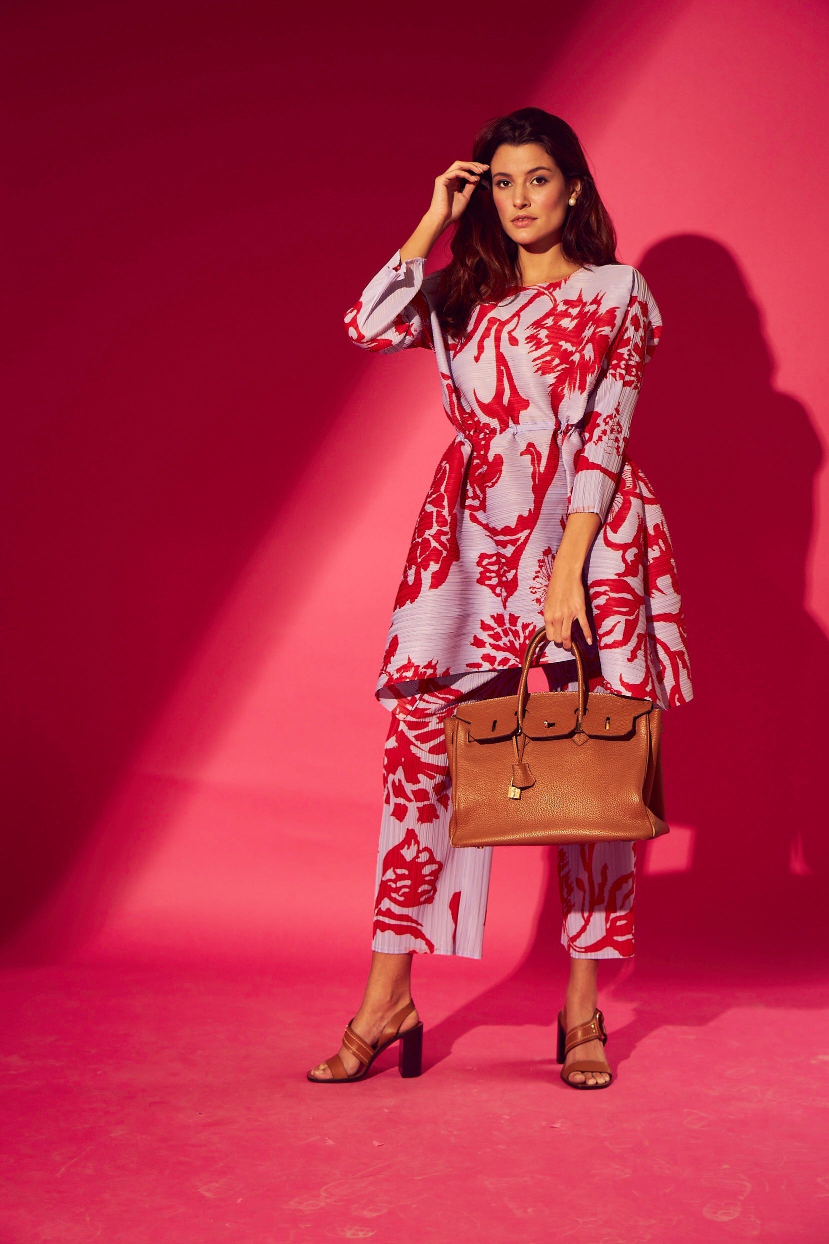 Lavender Red western Pleated co ord sets for women