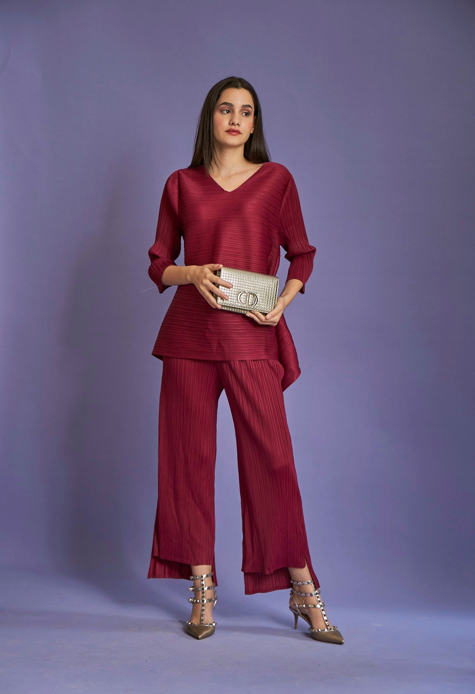 Kylie Kaftan Co-ord Set - Maroon