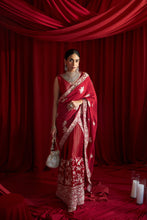Load image into Gallery viewer, Reyna Glazed Classy Pleated Gown Saree with Gara Palla and Belt - Red