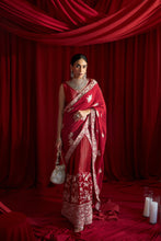 Load image into Gallery viewer, Reyna Glazed Classy Pleated Gown Saree with Gara Palla and Belt - Red