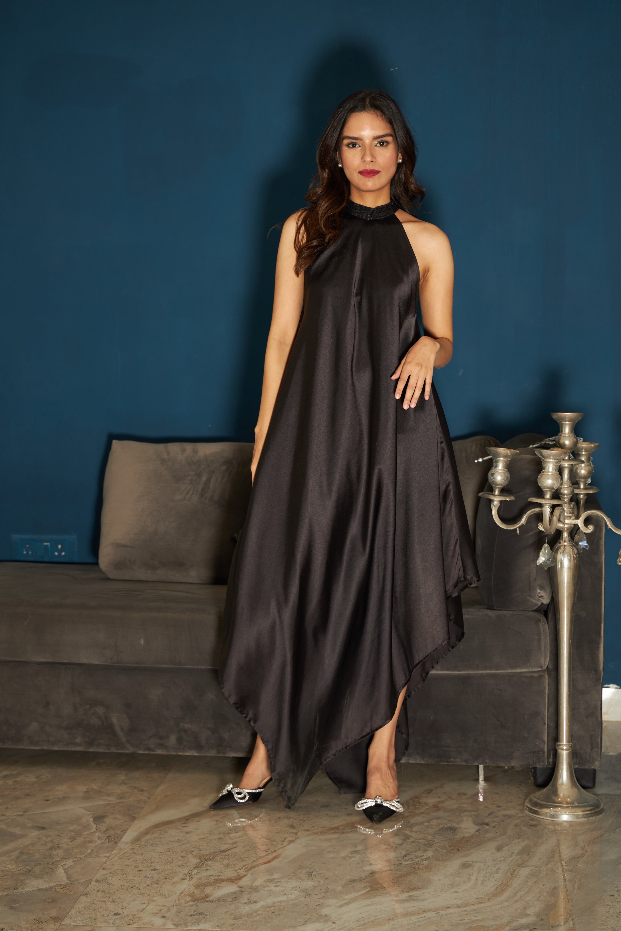 Hailey Halter Neck Gown - Ink Black