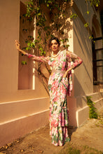 Load image into Gallery viewer, Floral Fantasy Ruffled Skirt Saree with Puff Sleeve Blouse - Pink Magic