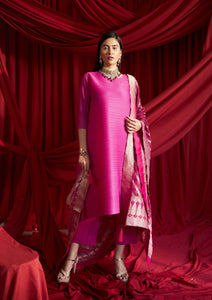 Siara Kurta with Plisse Straight Pants and Bandhani Chunni - Fushia