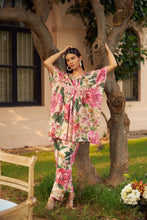 Load image into Gallery viewer, Floral Fantasy Cinched-in Kaftan Top with Straight Pants - Pink Magic