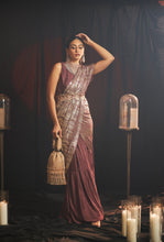 Load image into Gallery viewer, Magnificent Metallic Gown Saree with Belt - Wine