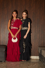 Load image into Gallery viewer, Reyna Glazed Classy Ruffle Saree with Gara Blouse and Belt - Red