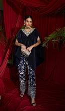 Load image into Gallery viewer, Reyna Gara Glazed Embroidered Pleated V- Neck Cape Coordinated with Straight Pants - Navy Blue