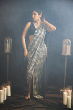 Load image into Gallery viewer, Saia Slit Saree with Black Pearl Blouse - Gun Metal Black