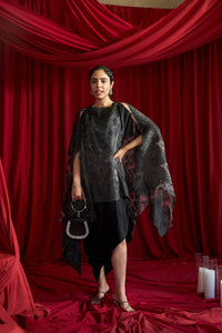 Slip Easy Dress With Organza Cape - Black Mist