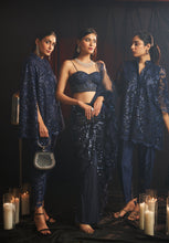 Load image into Gallery viewer, Charmaine Sequins Drape Saree with Corset Blouse - Midnight Blue