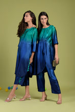 Load image into Gallery viewer, Siciley Satin Silk Cinched In Dress with Ombré Pleated Pants- Peacock