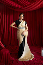 Load image into Gallery viewer, Reyna Glazed Classy Pleated Color Block Gown Saree with Gara Belt - Black &amp; Nude