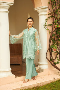 Sahanna Scalloped Tunic Co-ordinated with Pleated Pants - Cool Green