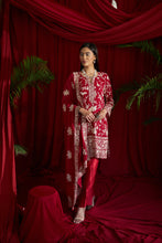 Load image into Gallery viewer, Reyna Gara Glazed Kurta With Pleated Pants and Dupatta- Red