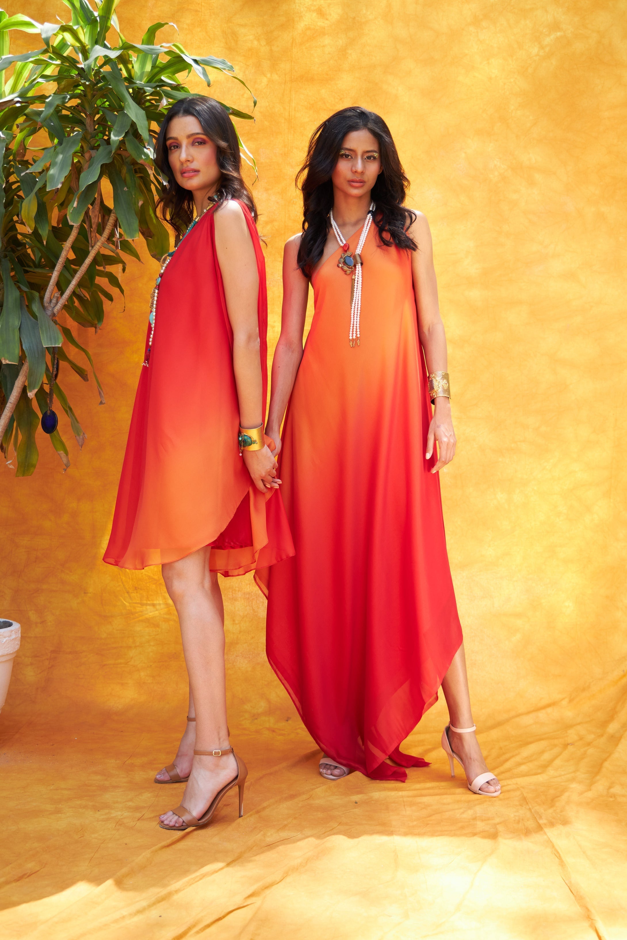 Savannah Sunburn One Shoulder Dress - Tangerine