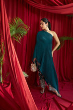 Load image into Gallery viewer, Reyna Gara Glazed Pleated Off-shoulder Cape Coordinated with Straight Pants- Teal