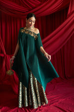 Load image into Gallery viewer, Divine Embroidered Cape with Brocade Sharara Pants - Emerald Green
