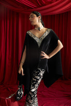 Load image into Gallery viewer, Reyna Gara Glazed Embroidered Pleated V- Neck Cape Coordinated with Straight Pants - Black