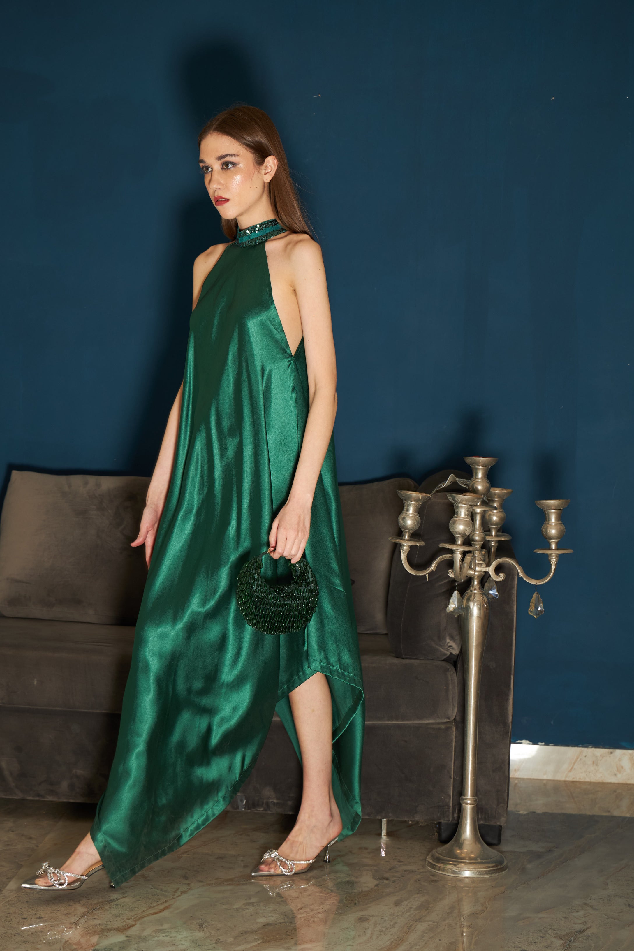 Haily Halter Neck Gown - Forest