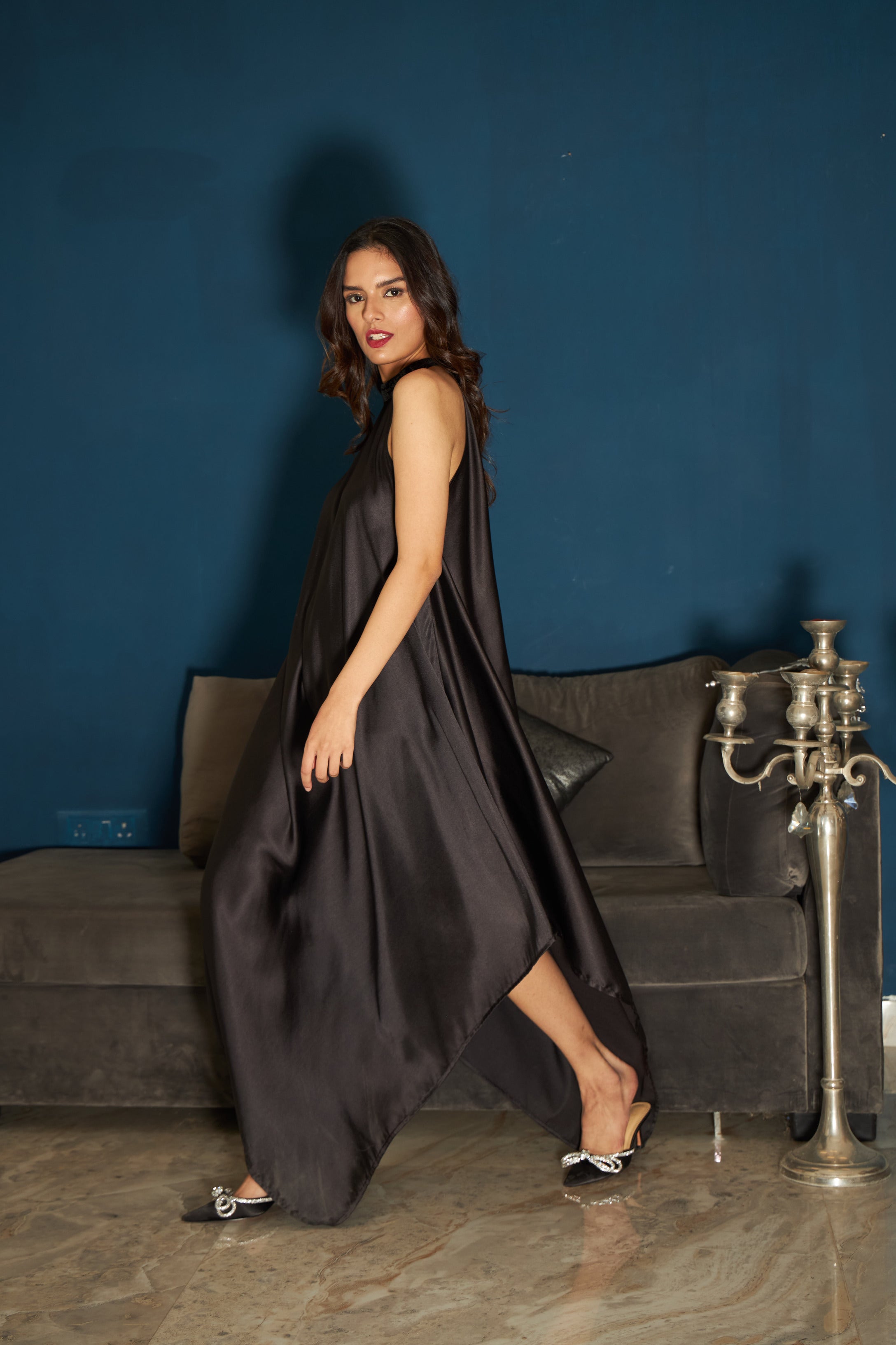 Hailey Halter Neck Gown - Ink Black