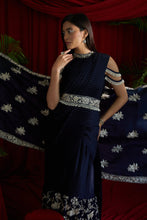 Load image into Gallery viewer, Reyna Gara Glazed Classy Pleated Gown Saree with Belt - Navy Blue