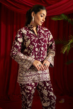 Load image into Gallery viewer, Reyna Gara Glazed Potli Button Jacket With Coordinated Pants- Wine