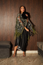Load image into Gallery viewer, Slip Easy Dress with Floral Fringe Cape- Olive