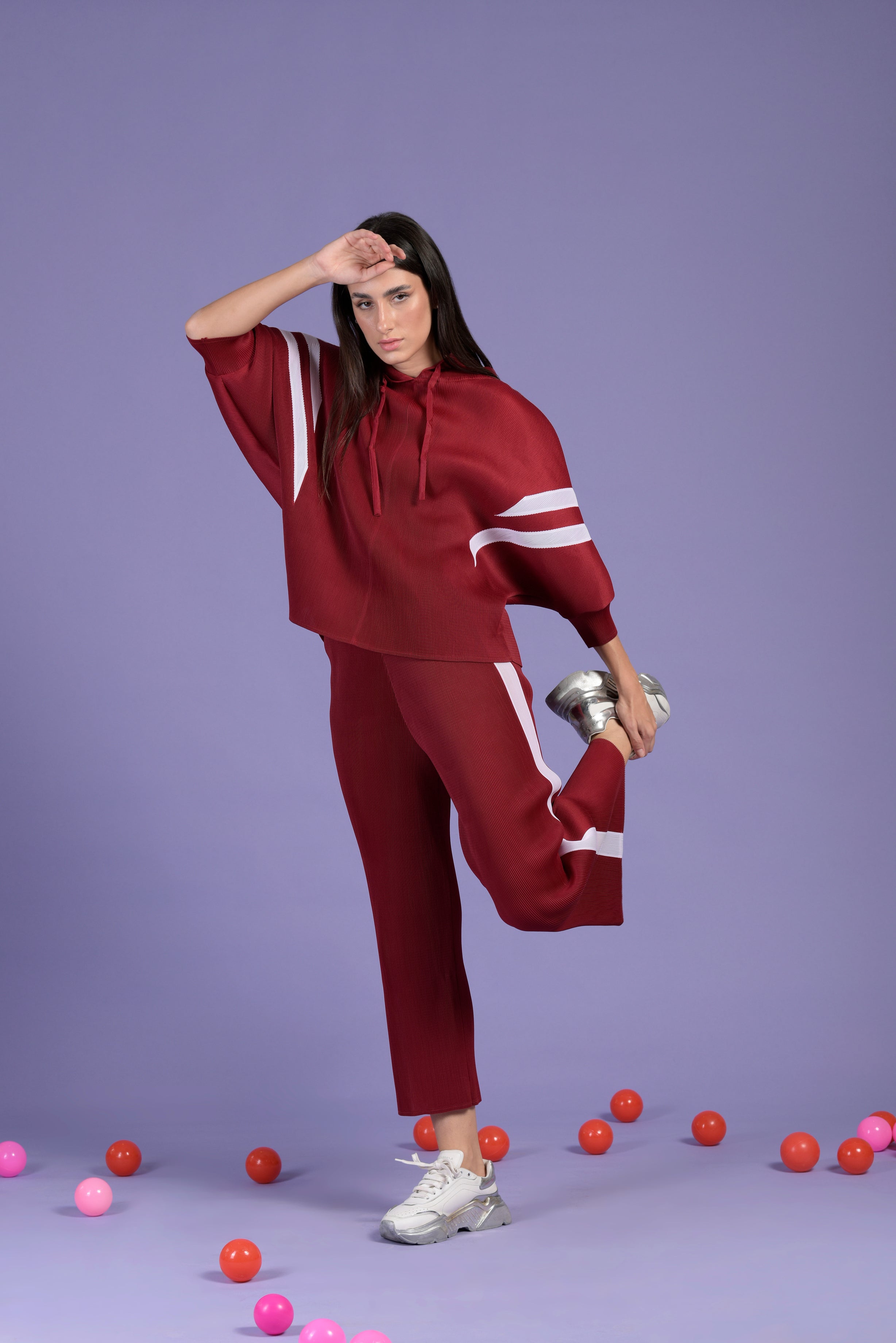 Carol Chapeau Stripe Co-ord Set - Red