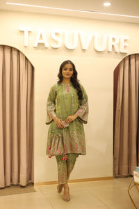 Tissue 3 Piece Kurta Set - Green