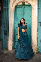 Load image into Gallery viewer, Saira Sequined Symphony Ghaghra And Chunni - Teal