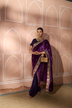 Load image into Gallery viewer, Classy Pleated Saree with Velvet Palla - Purple