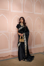 Load image into Gallery viewer, Classy Pleated Saree with Velvet Palla - Black