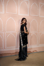 Load image into Gallery viewer, Classy Pleated Saree with Velvet Palla - Black