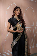 Load image into Gallery viewer, Classy Pleated Saree with Velvet Palla - Black