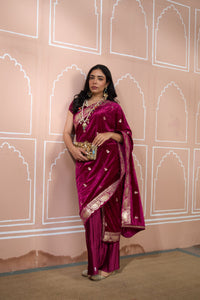 Classy Pleated Saree with Velvet Palla - Maroon