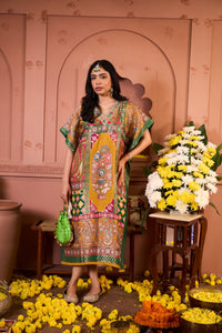 Banarasi Begum Embroidered Kaftan with Pant - Yellow