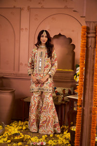 Elizey Paisley Embroidered Sharara Set - Ivory