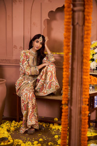 Elizey Paisley Embroidered Sharara Set - Ivory