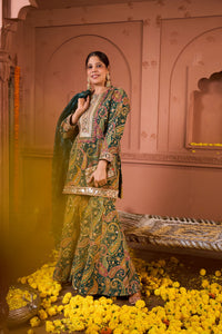 Elizey Paisley Embroidered Sharara Set - Green