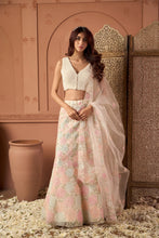 Load image into Gallery viewer, Saira Floral Embroidered Ghaghra with Pearl Blouse And Chunni - Pastels