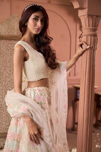 Saira Floral Embroidered Ghaghra with Pearl Blouse And Chunni - Pastels