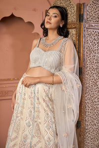 Saira Embroidered Ghaghra with Pearl Blouse And Chunni - Pastels