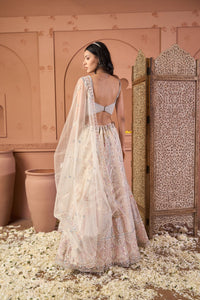 Saira Embroidered Ghaghra with Pearl Blouse And Chunni - Pastels