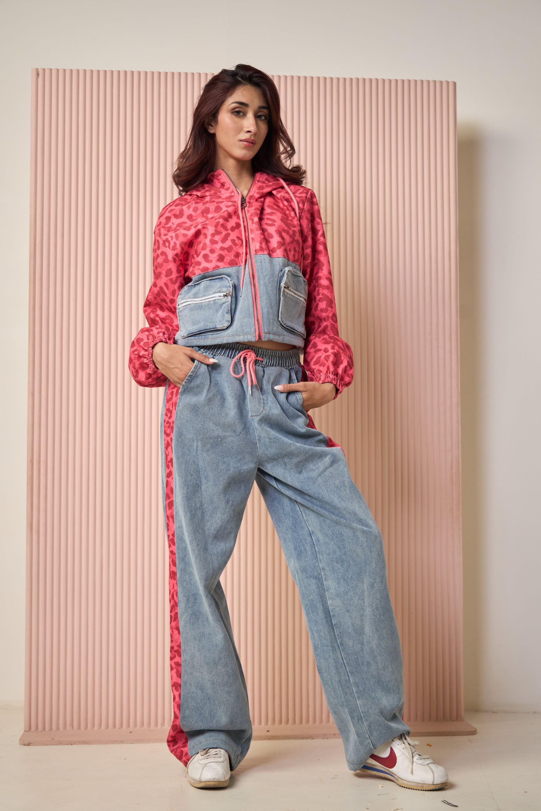 Daryl Denim Printed Co-ord Set - Pink &amp; Blue