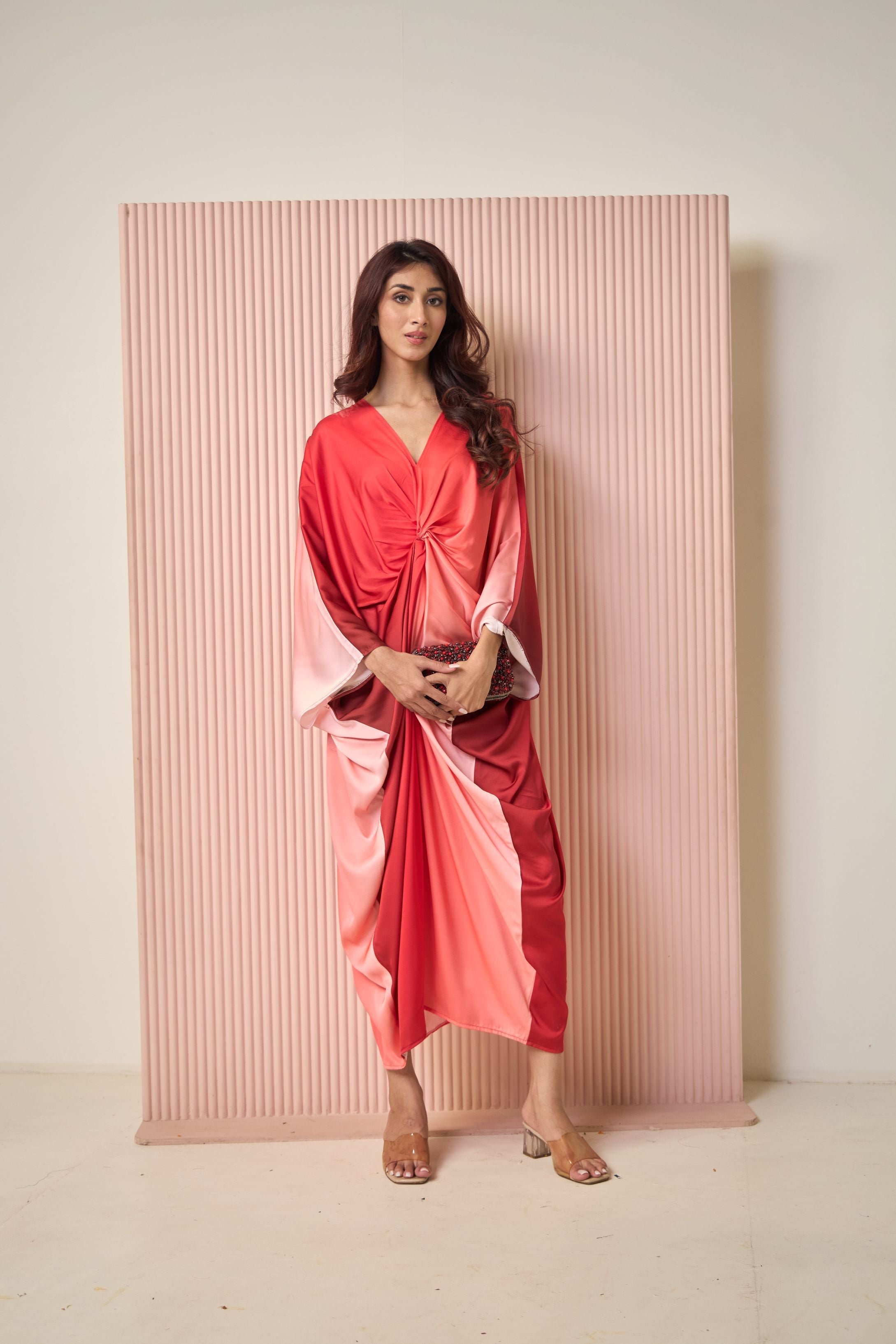 Rossanna Twist Satin Dress - Red Ombre