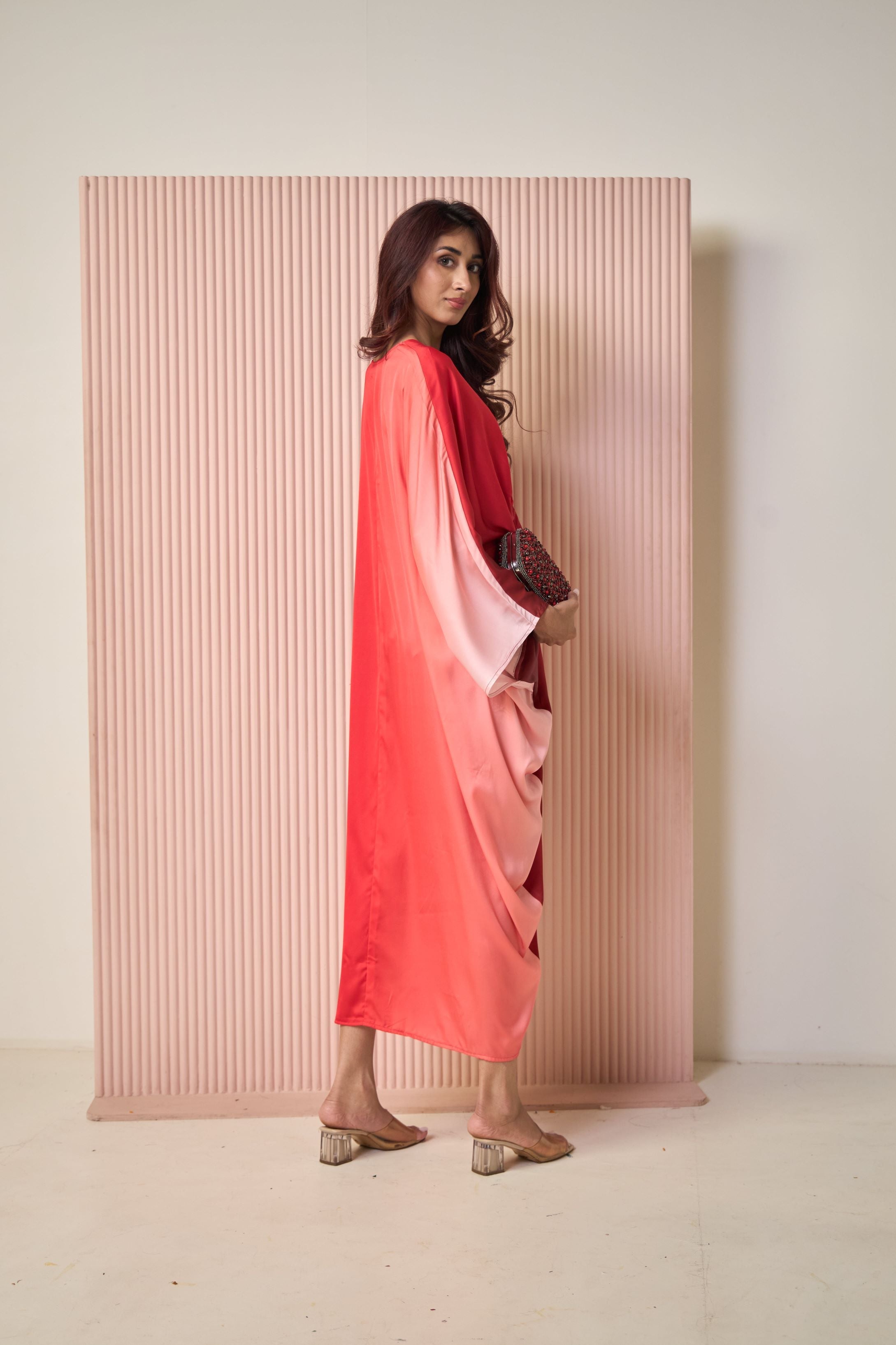 Rossanna Twist Satin Dress - Red Ombre