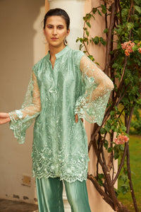 Sahanna Scalloped Tunic Co-ordinated with Pleated Pants - Cool Green