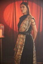 Load image into Gallery viewer, Magnificent Metallic Velvet Gown Saree with Belt - Gun Metal Black