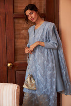 Load image into Gallery viewer, Elegant Pleated &amp; Brocade Tunic Set with Dupatta and Potli- Pastel Blue