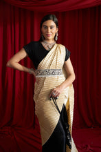 Load image into Gallery viewer, Reyna Glazed Classy Pleated Color Block Gown Saree with Gara Belt - Black &amp; Nude